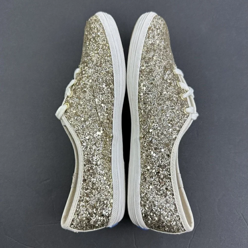Keds For Kate Spade 7 Gold Glitter‎ Platinum Lace Up Shoes Womens